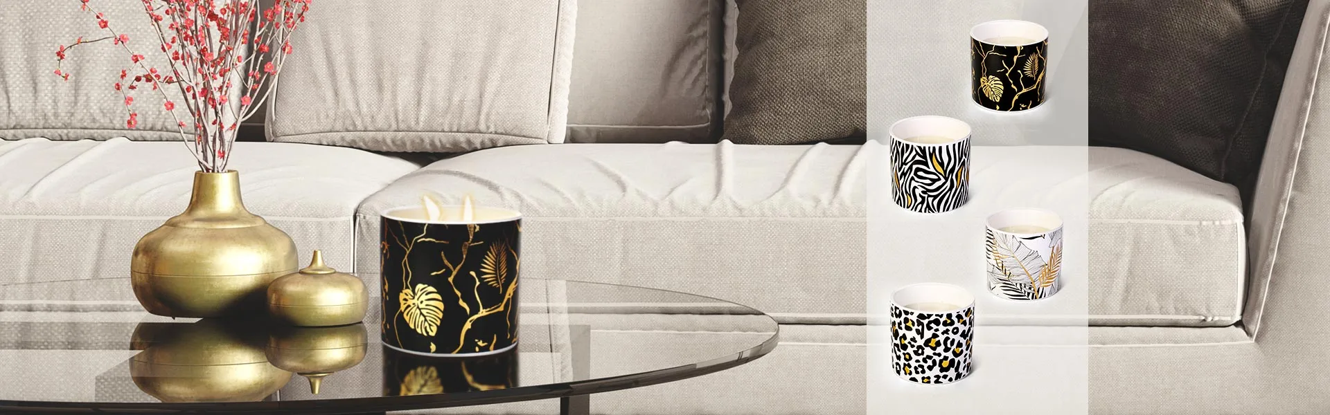 Καθιστικό με διακοσμητικά κεριά και βάζο