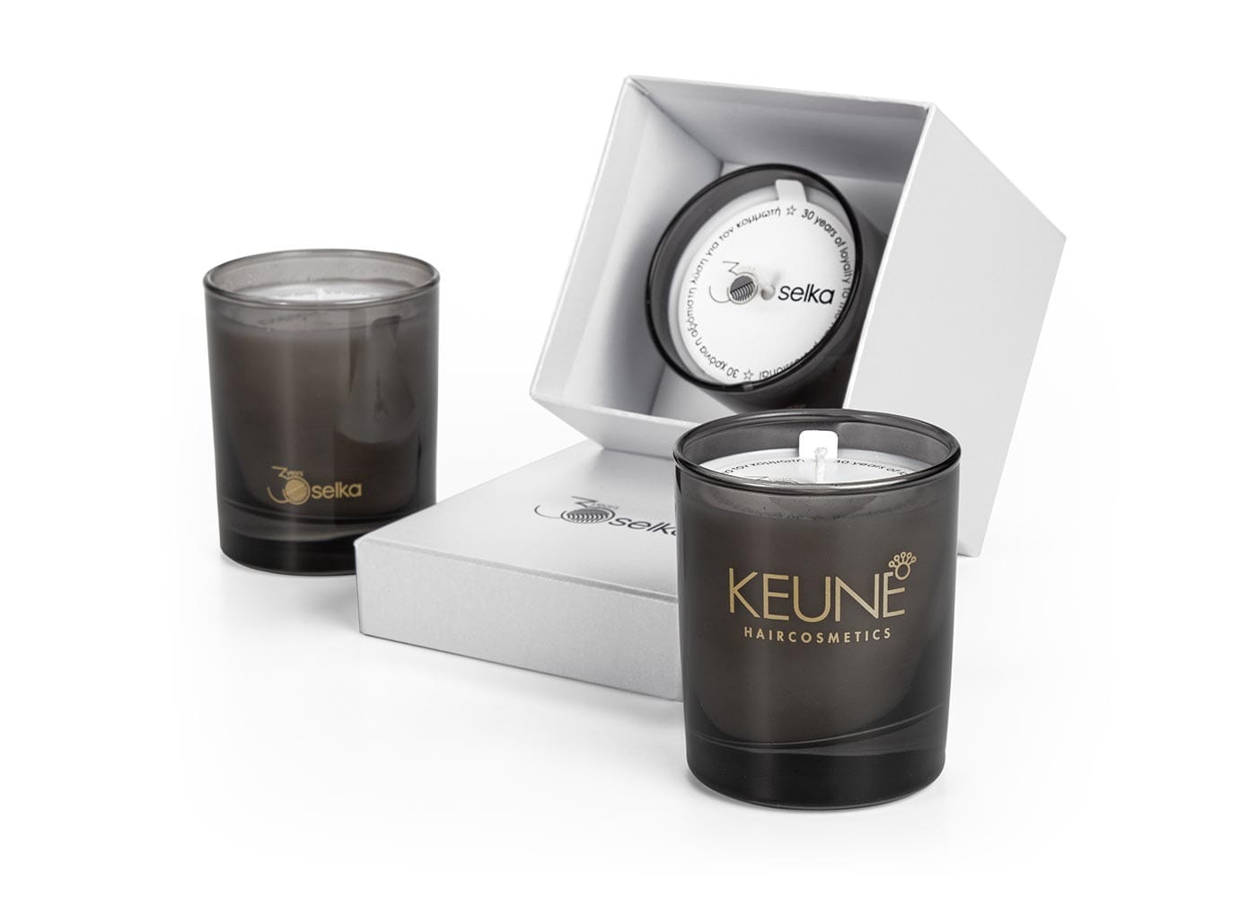 Κεριά Keune και Selka σε συσκευασία.