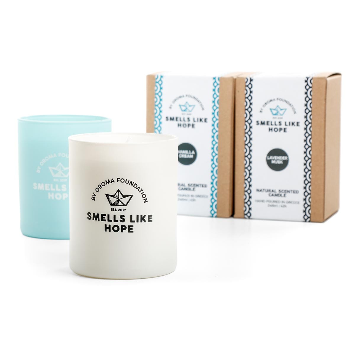 Αρωματικά κεριά με άρωμα βανίλιας και λεβάντας.