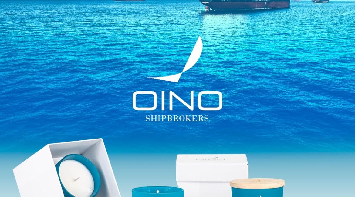 Πλοίο στη θάλασσα με προϊόντα Oino Shipbrokers.