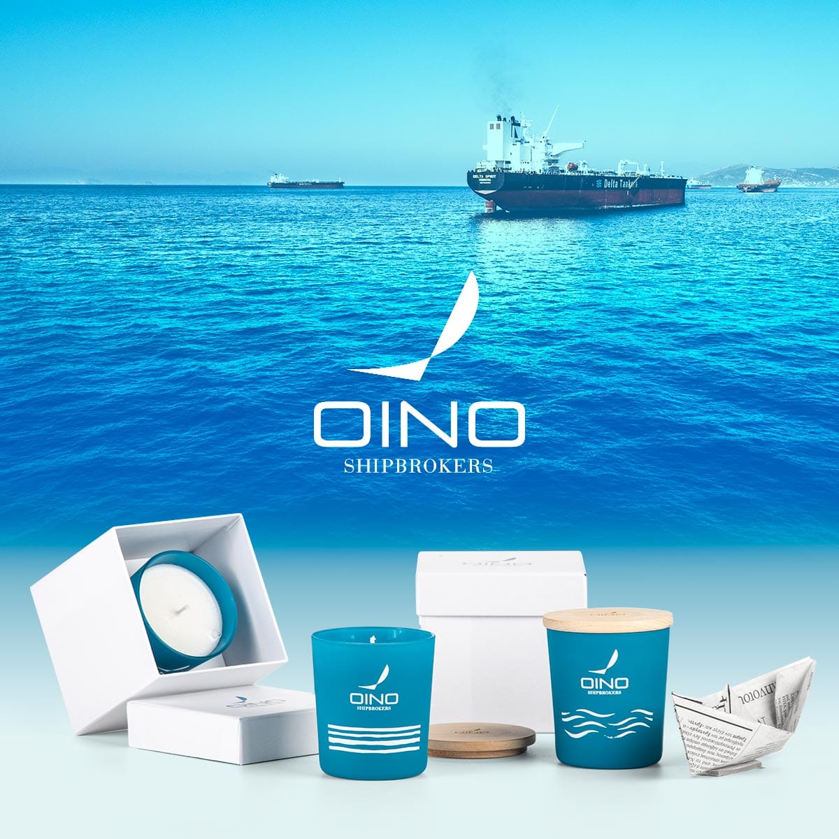 Πλοίο στη θάλασσα με προϊόντα Oino Shipbrokers.