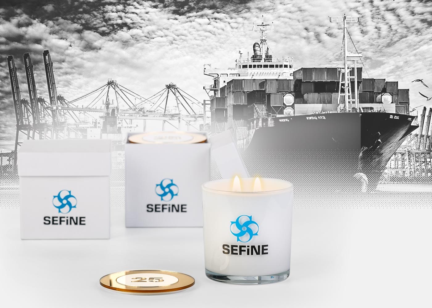 Κερί SEFINE μπροστά από φορτηγό πλοίο