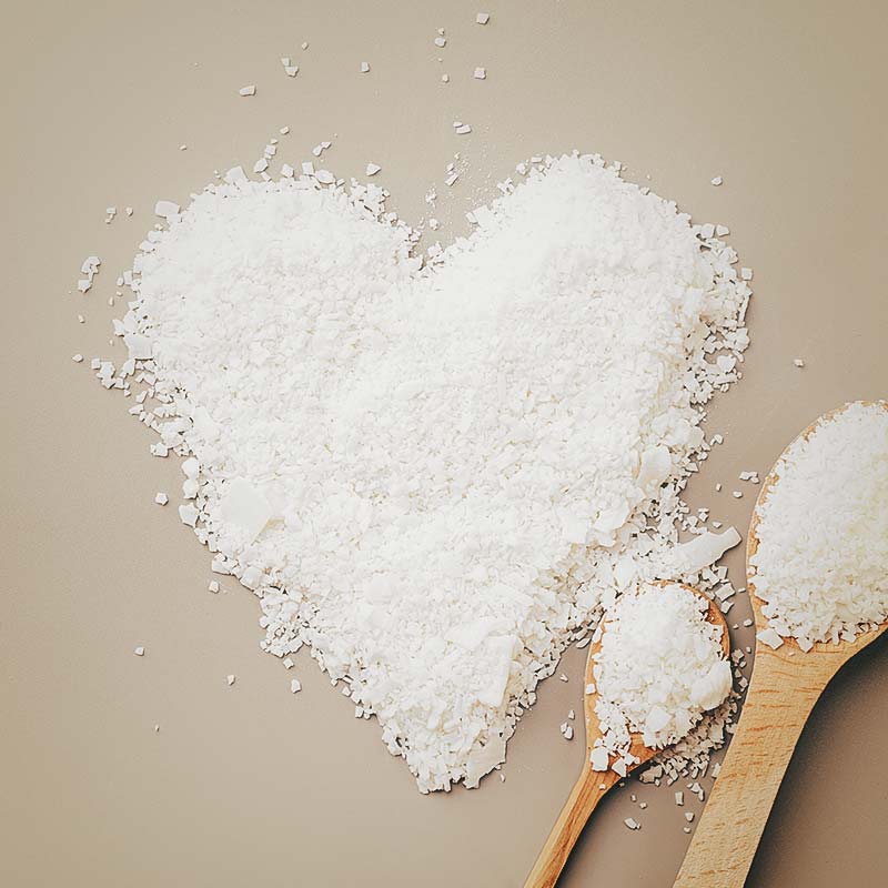 Θρυμματισμένο αλάτι σε σχήμα καρδιάς με κουτάλια.