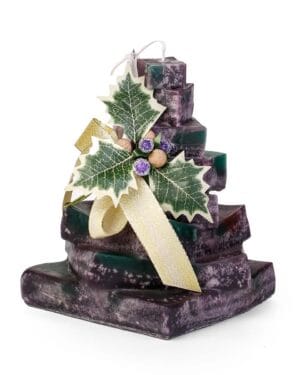 Χριστουγεννιάτικο κερί σε σχήμα δέντρου με διακόσμηση