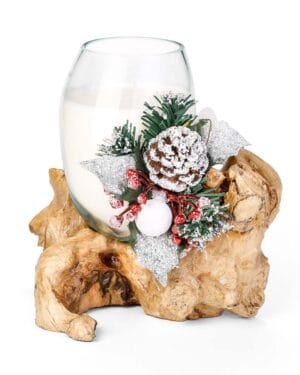 Χριστουγεννιάτικο κερί σε ξύλινη βάση με διακόσμηση