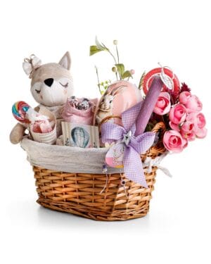 Πασχαλινό Καλαθάκι με λαμπάδα, δώρα και λιχουδιές - αλεπουδίτσα
