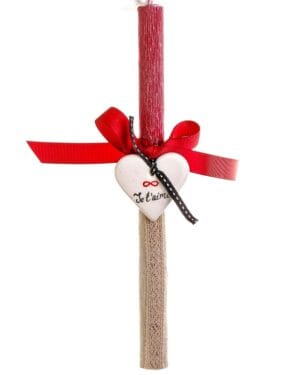 Χειροποίητη πασχαλινή λαμπάδα με κεραμική καρδούλα - Je t'aime