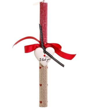 Χειροποίητη πασχαλινή λαμπάδα με κεραμική καρδούλα - I love you