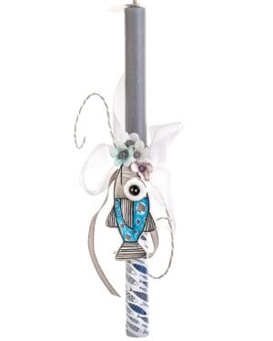 Χειροποίητη πασχαλινή λαμπάδα με κεραμικό μοτίφ - Ψαράκι Μονομάχος