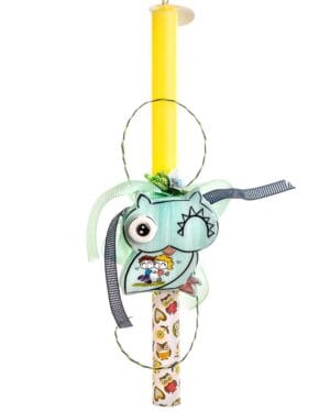 Χειροποίητη πασχαλινή λαμπάδα με κεραμικό μοτίφ - Κουκουβάγια