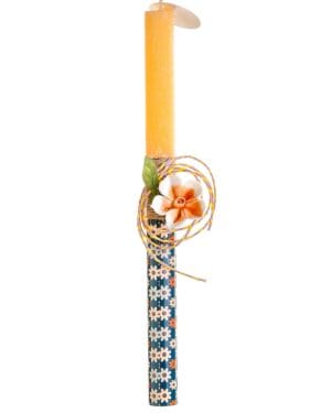 Χειροποίητη πασχαλινή λαμπάδα με κεραμικό γλυπτό λουλούδι