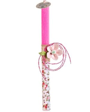 Χειροποίητη πασχαλινή λαμπάδα με κεραμικό γλυπτό λουλούδι