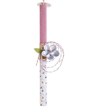 Χειροποίητη πασχαλινή λαμπάδα με κεραμικό γλυπτό λουλούδι