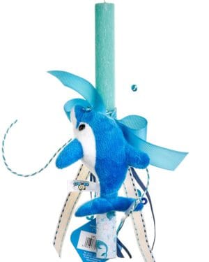 Αγορίστικη πασχαλινή λαμπάδα με λούτρινο δελφίνι